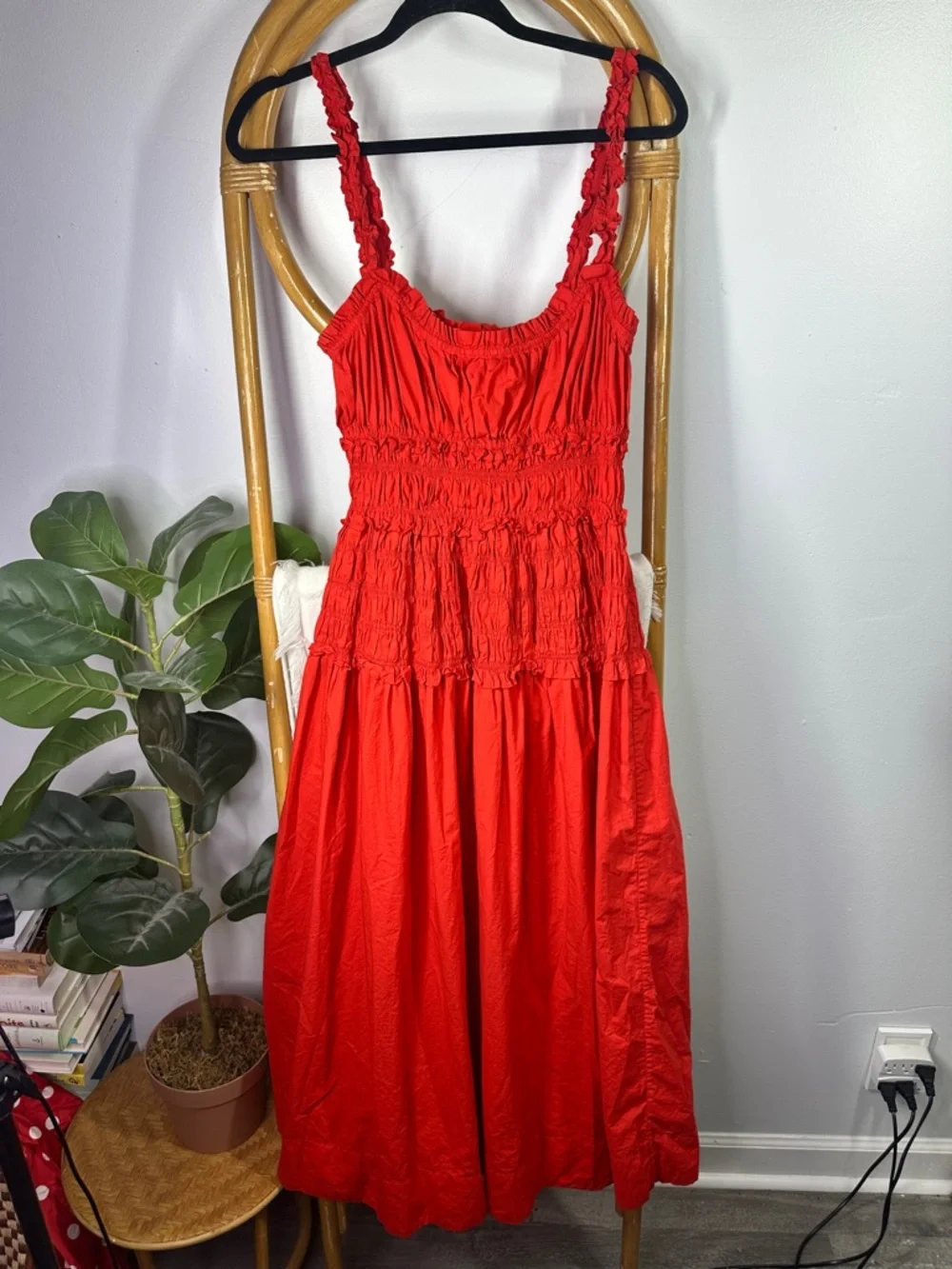 Doen Marianne Dress Red Orange Ruche Dress sz M *AS IS* - Picture 8 of 15